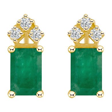 Celebration Gems 14k Gold Emerald Cut Emerald & 1/8 Carat T.W. Diamond Stud Earrings