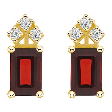 Celebration Gems 14k Gold Emerald Cut Garnet & 1/8 Carat T.W. Diamond Stud Earrings