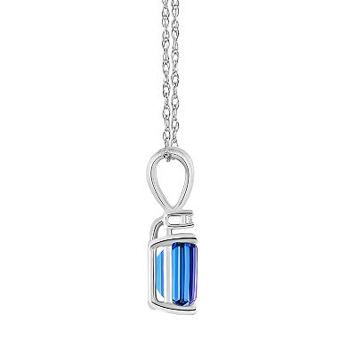 Celebration Gems 14k Gold Emerald Cut Swiss Blue Topaz & Diamond Accent Pendant Necklace