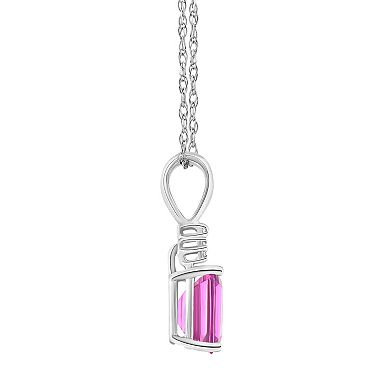 Celebration Gems 14k Gold Emerald Cut Pink Topaz & Diamond Accent Pendant Necklace