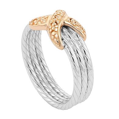 Two Tone Sterling Silver 3-Row Rope Ring