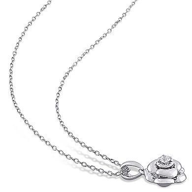 Stella Grace Sterling Silver Diamond Accent Flower Pendant Necklace