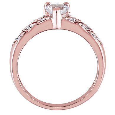 Stella Grace 18k Rose Gold Over Silver Aquamarine & Diamond Accent Heart Ring