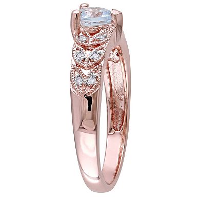 Stella Grace 18k Rose Gold Over Silver Aquamarine & Diamond Accent Heart Ring