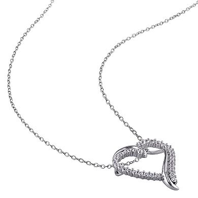 Stella Grace Sterling Silver Lab Created White Sapphire Heart Pendant Necklace