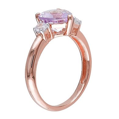 Stella Grace 18k Rose Gold Over Silver Rose de France Amethyst & Lab Created White Sapphire Heart Ring