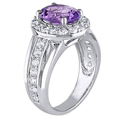 Stella Grace Sterling Silver Amethyst & Lab Created White Sapphire Halo Ring
