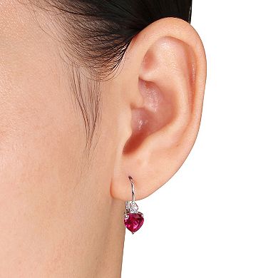 Stella Grace Sterling Silver Lab-Created Ruby & Lab-Created White Sapphire Leverback Earrings
