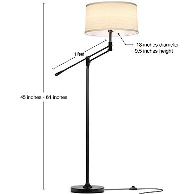 Brightech Ava Tall Industrial Standing Floor Lamp Pole w/ LED Light Bulb, Black