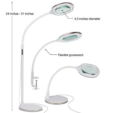 Brightech Lightview Pro 3 In 1 Magnifying Adjustable Floor and Desk Lamp, White