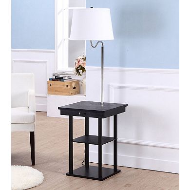 Brightech Madison Table & Led Lamp Combo With Usb Port And Outlet - Black With White Shade