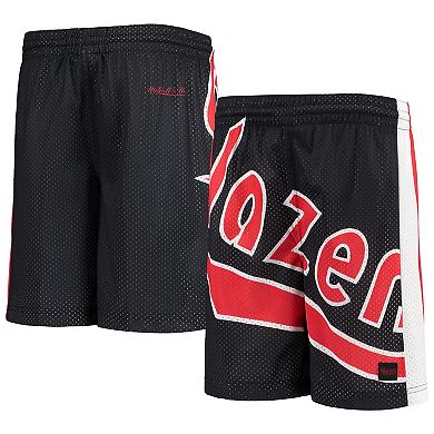 Youth Black Portland Trail Blazers Hardwood Classics Throwback Big Face Mesh Shorts