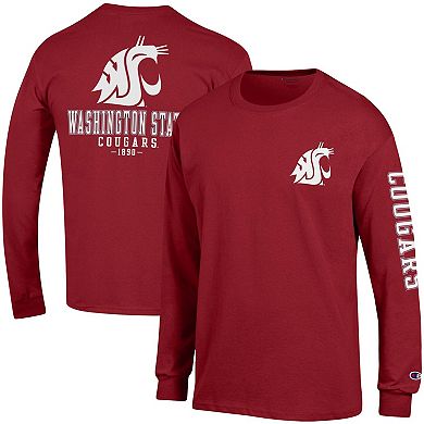 Men's Champion Crimson Washington State Cougars Team Stack Long Sleeve T-Shirt