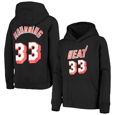 Youth Mitchell & Ness Alonzo Mourning Black Miami Heat Hardwood Classics Name & Number Pullover Hoodie
