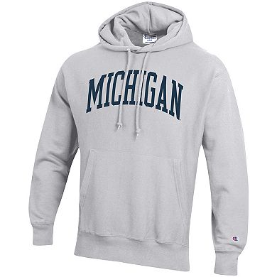 Men's Champion Heathered Gray Michigan Wolverines Team Arch Reverse Weave Pullover Hoodie