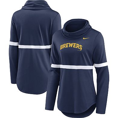 Women's Nike Navy Milwaukee Brewers Club Lettering Fashion Pullover Performance Sweatshirt