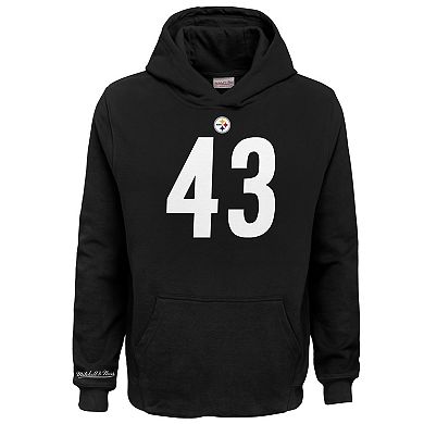 Youth Mitchell & Ness Troy Polamalu Black Pittsburgh Steelers Retired Player Name & Number Pullover Hoodie