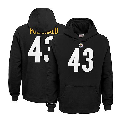 Youth Mitchell & Ness Troy Polamalu Black Pittsburgh Steelers Retired Player Name & Number Pullover Hoodie