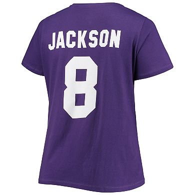 Women's Fanatics Branded Lamar Jackson Purple Baltimore Ravens Plus Size Name & Number V-Neck T-Shirt