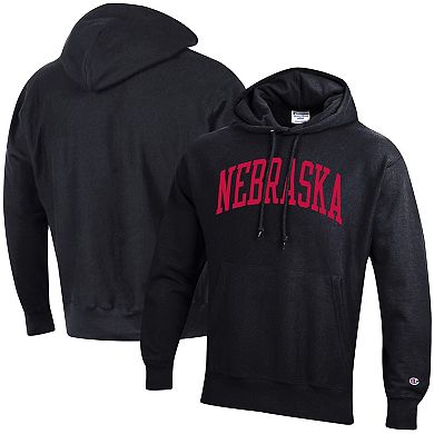 Men's Champion Black Nebraska Huskers Team Arch Reverse Weave Pullover Hoodie