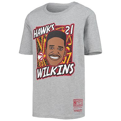 Youth Mitchell & Ness Dominique Wilkins Heathered Gray Atlanta Hawks Hardwood Classics King of the Court Player T-Shirt