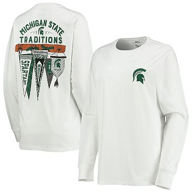 Women's Pressbox White Michigan State Spartans Traditions Pennant Long Sleeve T-Shirt