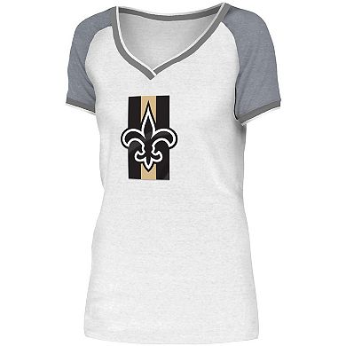 Women's New Era White/Gray New Orleans Saints Training Camp Raglan V-Neck T-Shirt