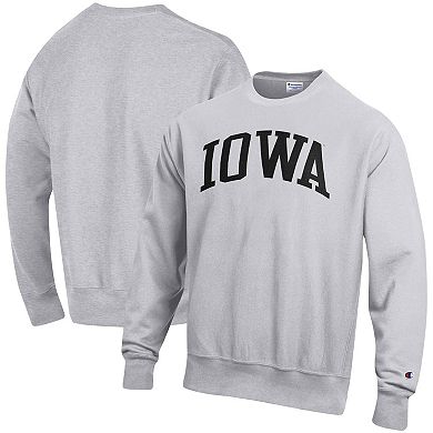 Men's Champion Heathered Gray Iowa Hawkeyes Arch Reverse Weave Pullover Sweatshirt