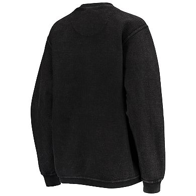 Women's Pressbox Black Texas Longhorns Comfy Cord Vintage Wash Basic Arch Pullover Sweatshirt