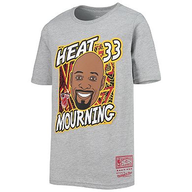 Youth Mitchell & Ness Alonzo Mourning Heathered Gray Miami Heat Hardwood Classics King of the Court Player T-Shirt