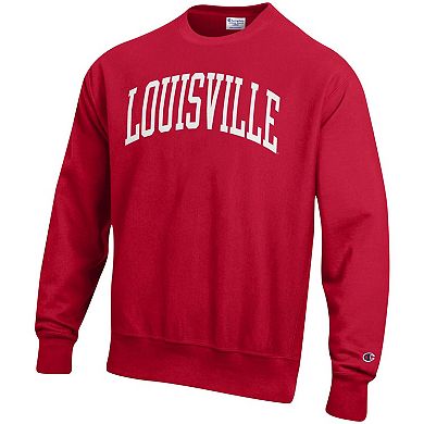 Men's Champion Red Louisville Cardinals Arch Reverse Weave Pullover Sweatshirt