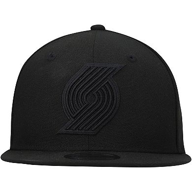 Men's New Era Portland Trail Blazers Black On Black 9FIFTY Snapback Hat