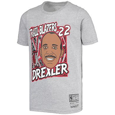 Youth Mitchell & Ness Clyde Drexler Gray Portland Trail Blazers Hardwood Classics King of the Court Player T-Shirt