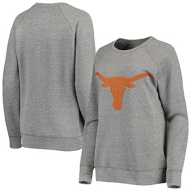 Women's Pressbox Heathered Gray Texas Longhorns Big Logo Knobi Fleece Raglan Pullover Sweatshirt