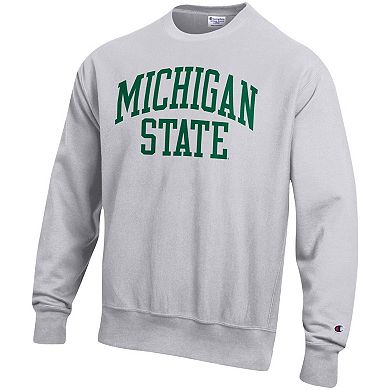 Men's Champion Heathered Gray Michigan State Spartans Arch Reverse Weave Pullover Sweatshirt