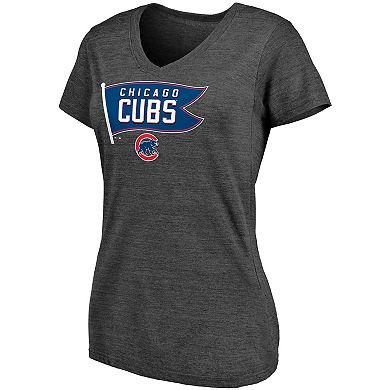Women's Fanatics Branded Heathered Charcoal Chicago Cubs Holy Cow Hometown Collection Tri-Blend V-Neck T-Shirt