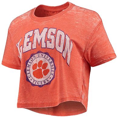 Women's Pressbox Orange Clemson Tigers Edith Vintage Burnout Crop T-Shirt