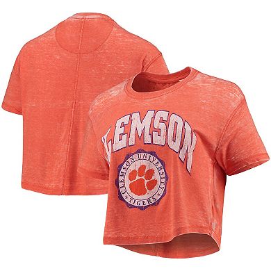 Women's Pressbox Orange Clemson Tigers Edith Vintage Burnout Crop T-Shirt