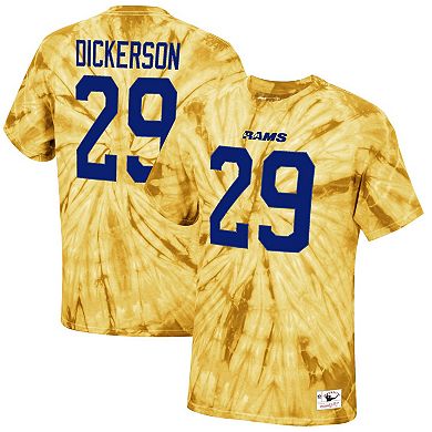 Men's Mitchell & Ness Eric Dickerson Gold Los Angeles Rams Tie-Dye Retired Player Name & Number T-Shirt