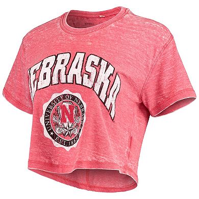 Women's Pressbox Red Nebraska Huskers Edith Vintage Burnout Crop T-Shirt