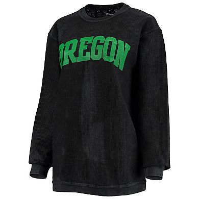 Women's Pressbox Black Oregon Ducks Comfy Cord Vintage Wash Basic Arch Pullover Sweatshirt