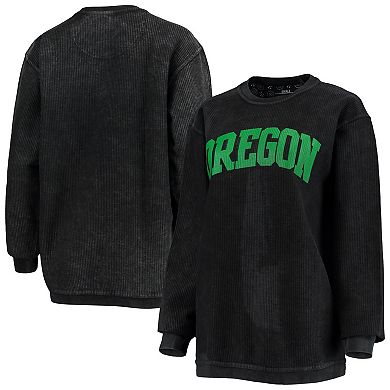 Women's Pressbox Black Oregon Ducks Comfy Cord Vintage Wash Basic Arch Pullover Sweatshirt