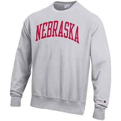 Men's Champion Heathered Gray Nebraska Huskers Arch Reverse Weave Pullover Sweatshirt