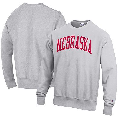 Men's Champion Heathered Gray Nebraska Huskers Arch Reverse Weave Pullover Sweatshirt