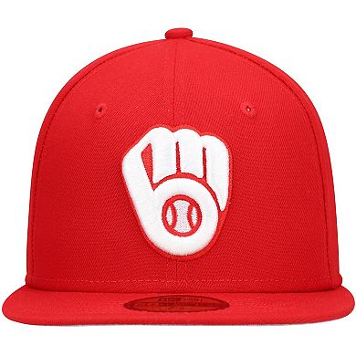 Men's New Era Red Milwaukee Brewers White Logo 59FIFTY Fitted Hat