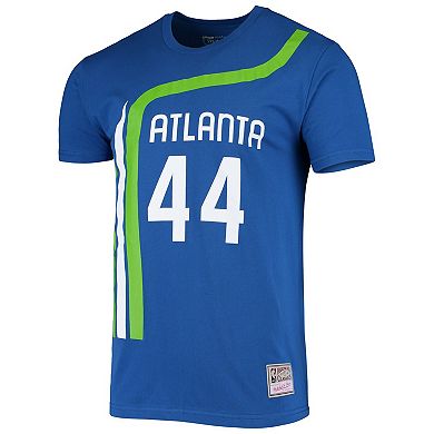Men's Mitchell & Ness Pete Maravich Blue Atlanta Hawks Hardwood Classics Stitch Name & Number T-Shirt