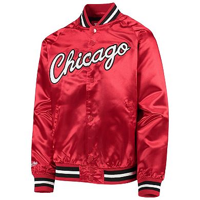 Youth Mitchell & Ness Red Chicago Bulls Hardwood Classics Satin Raglan Full-Snap Jacket