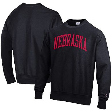 Men's Champion Black Nebraska Huskers Arch Reverse Weave Pullover Sweatshirt