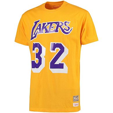 Men's Mitchell & Ness Magic Johnson Gold Los Angeles Lakers Hardwood Classics Retro Name & Number T-Shirt