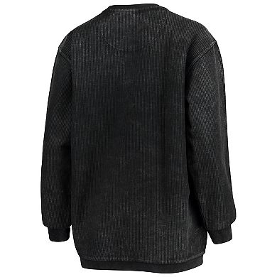 Women's Pressbox Black Nebraska Huskers Comfy Cord Vintage Wash Basic Arch Pullover Sweatshirt